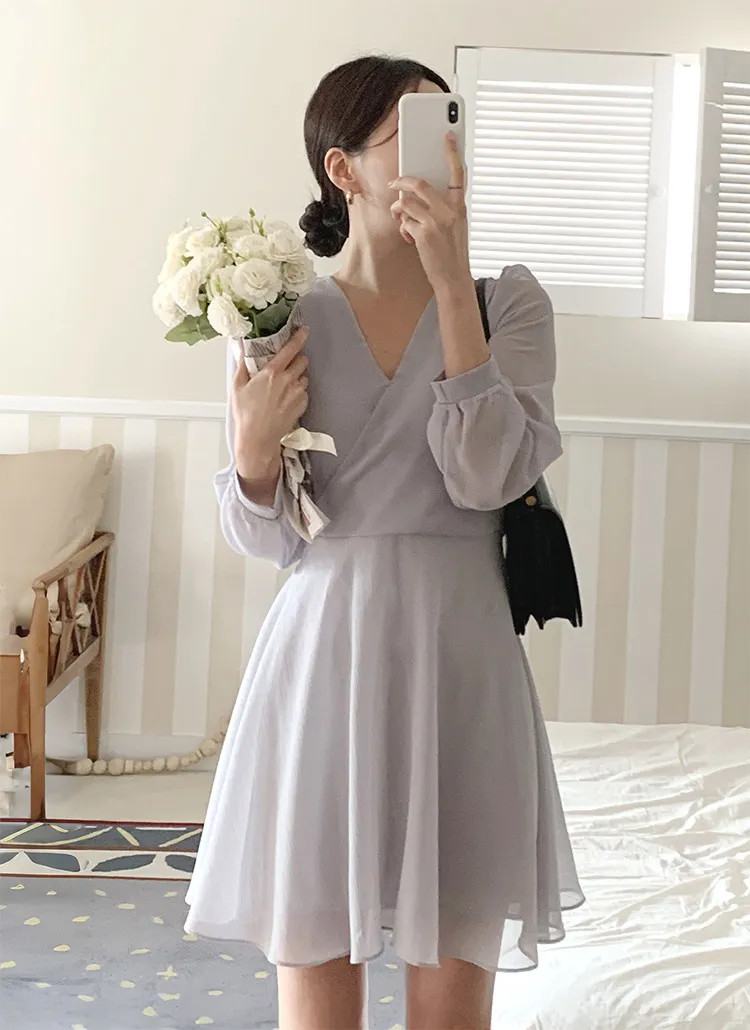 シフォンカシュクールパフリボンミニワンピース | 詳細画像1