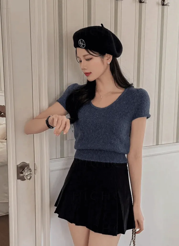 アンゴラ混ラウンドキャップスリーブニット | highclassic | 詳細画像1