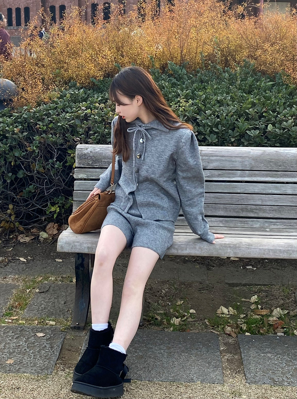 リボンカラーニットカーディガン&ショートパンツSET | レディース