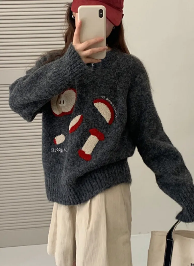 ウール混アップル刺繍ラグランニット | 詳細画像1
