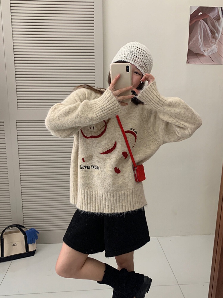 ウール混アップル刺繍ラグランニット | 詳細画像7