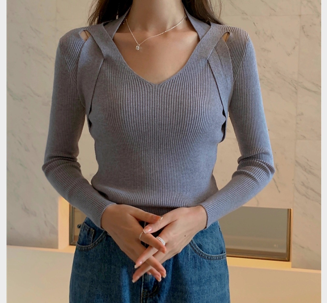 クロスホルターVネックリブニット | 詳細画像3