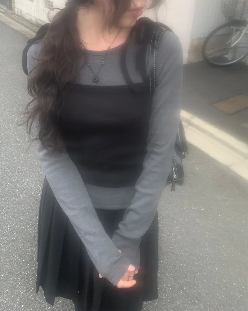 裏起毛リボンショートビスチェ&長袖TシャツSET | anyonemore | 詳細画像1