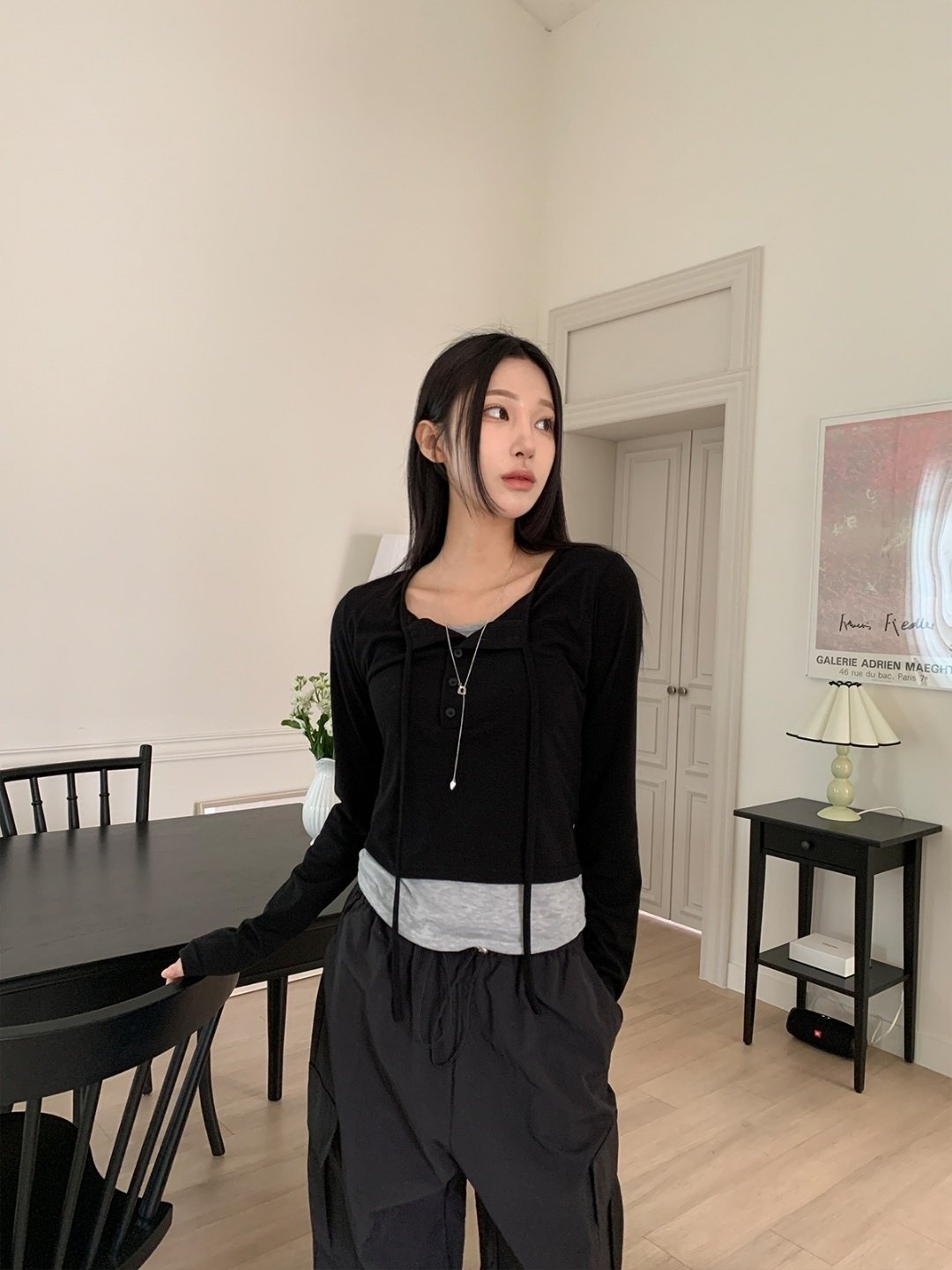 配色レイヤード風リボンボタンネックTシャツ | 詳細画像18
