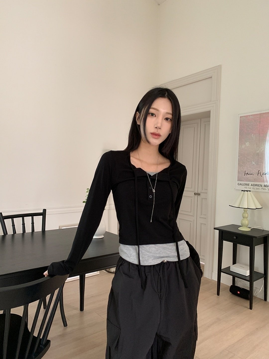 配色レイヤード風リボンボタンネックTシャツ | 詳細画像19