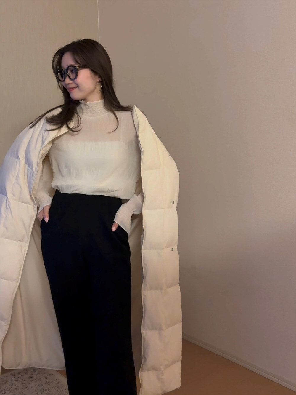 シャーリングフリルハーフネックリンクルブラウス | 詳細画像4