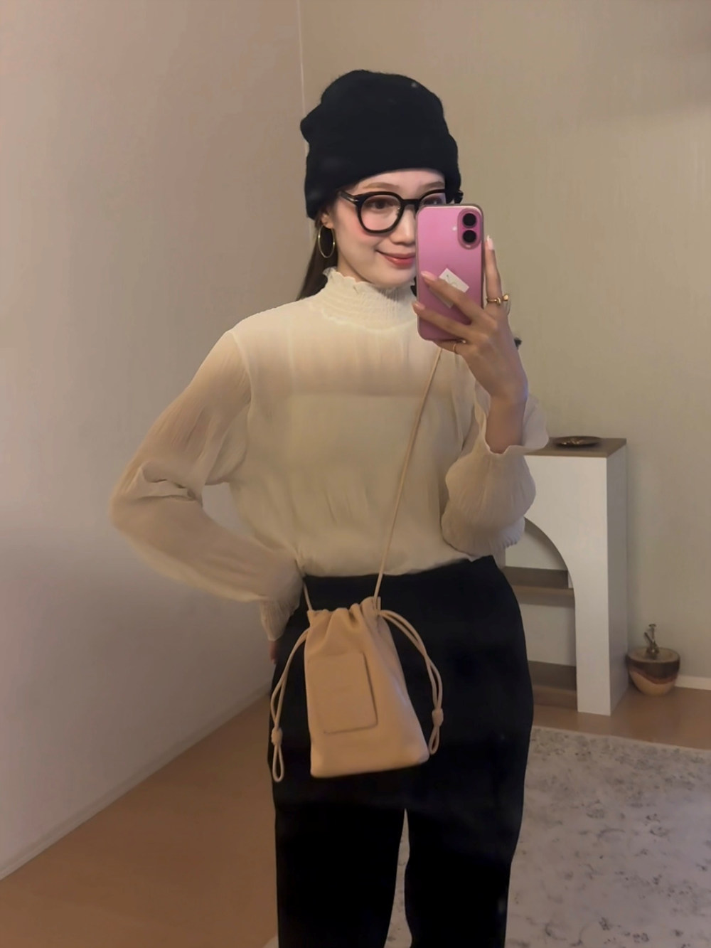 シャーリングフリルハーフネックリンクルブラウス | 詳細画像8