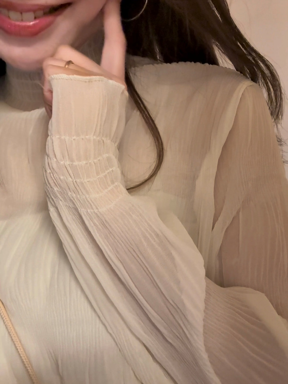 シャーリングフリルハーフネックリンクルブラウス | 詳細画像10