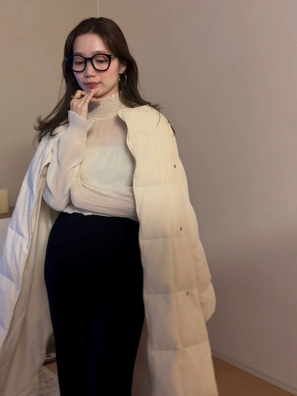 シャーリングフリルハーフネックリンクルブラウス | 詳細画像11