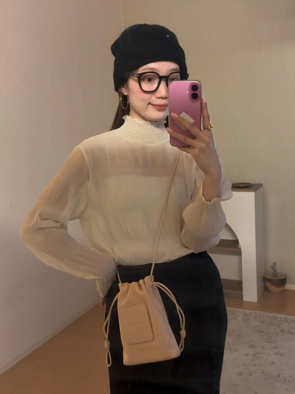 シャーリングフリルハーフネックリンクルブラウス | 詳細画像12