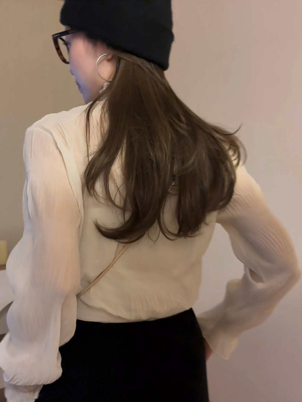 シャーリングフリルハーフネックリンクルブラウス | 詳細画像13