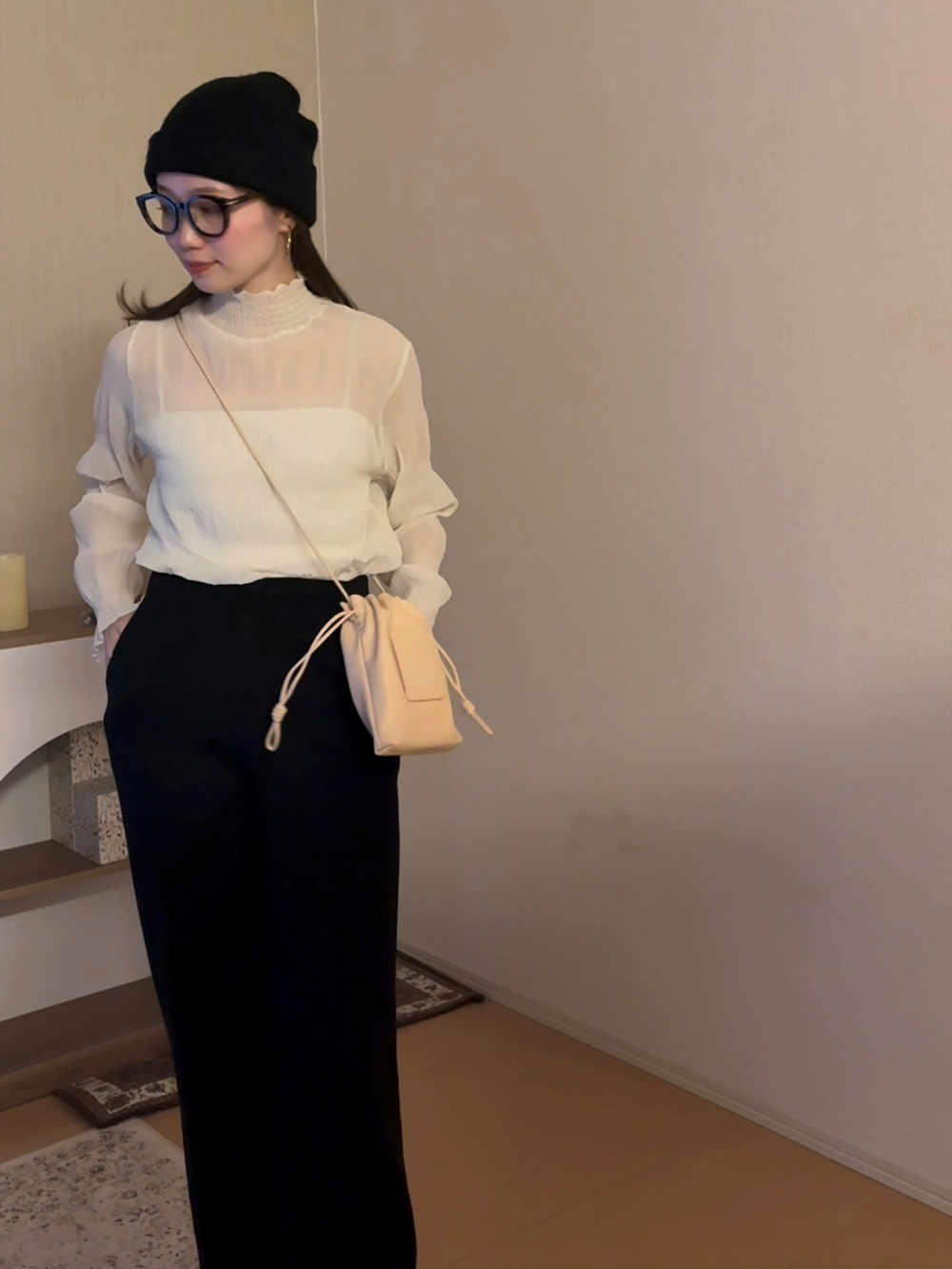 シャーリングフリルハーフネックリンクルブラウス | 詳細画像14