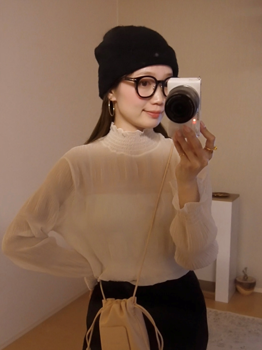 シャーリングフリルハーフネックリンクルブラウス | 詳細画像16