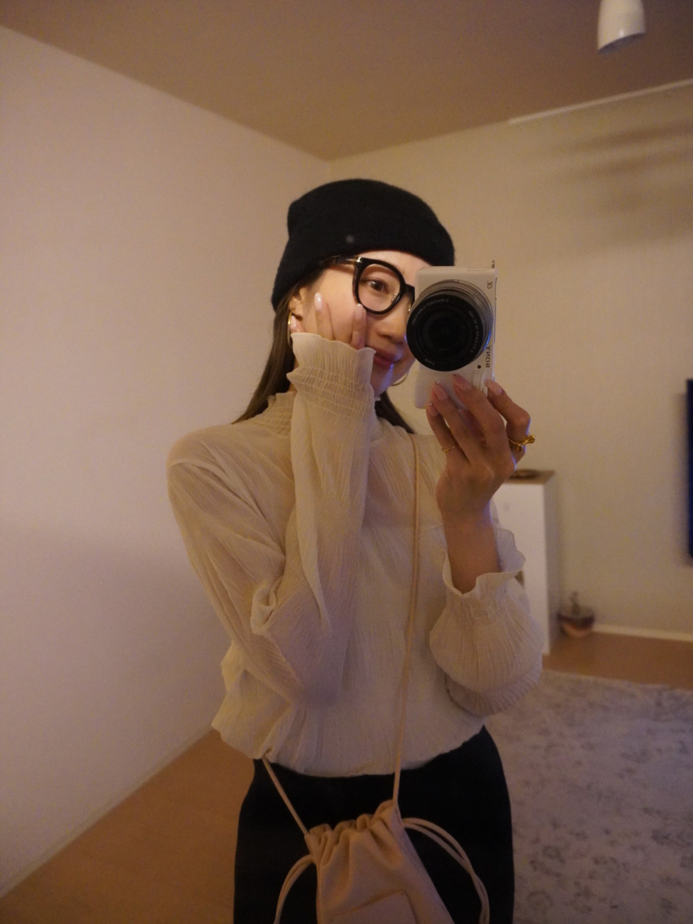 シャーリングフリルハーフネックリンクルブラウス | 詳細画像17