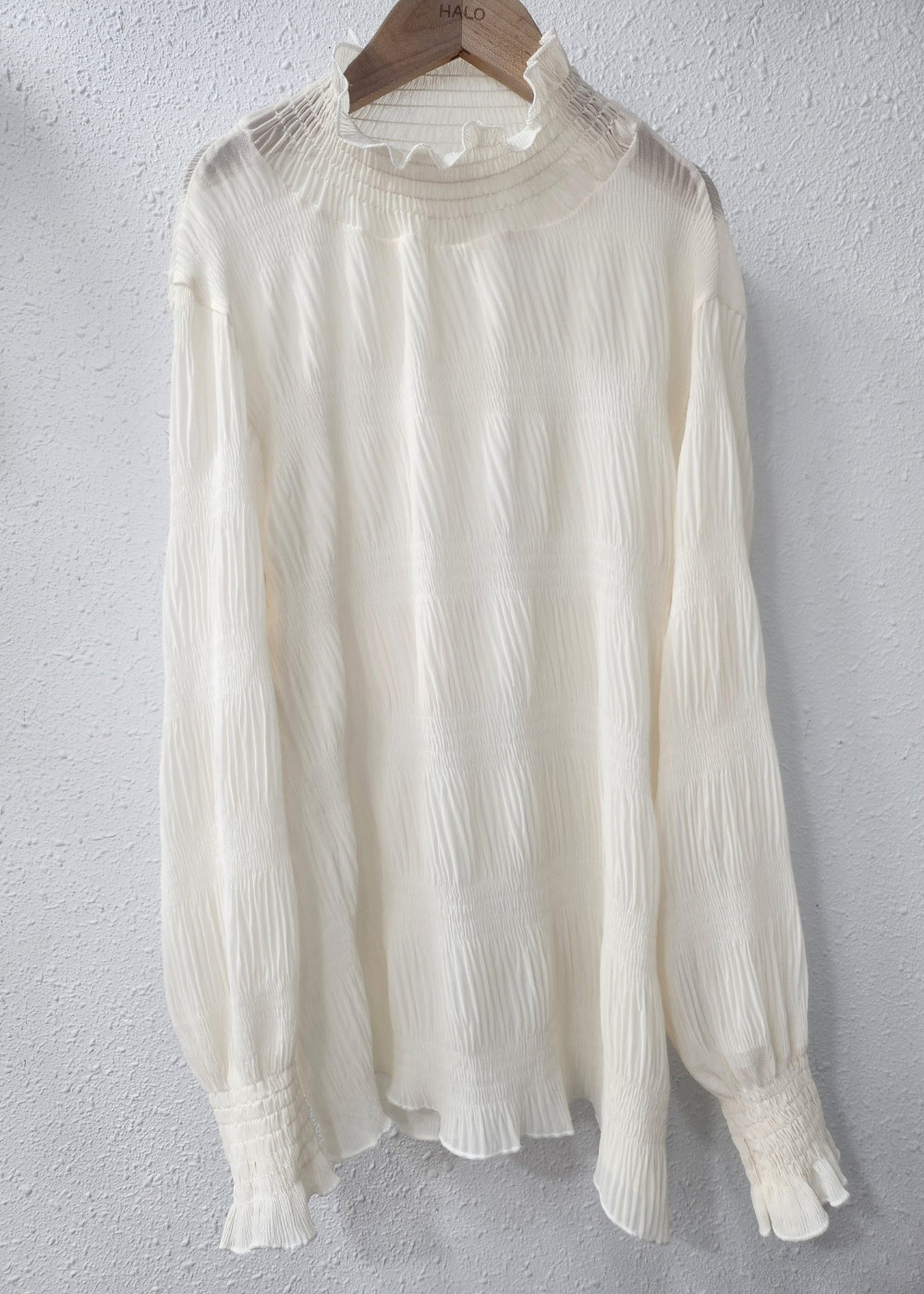 シャーリングフリルハーフネックリンクルブラウス | 詳細画像20