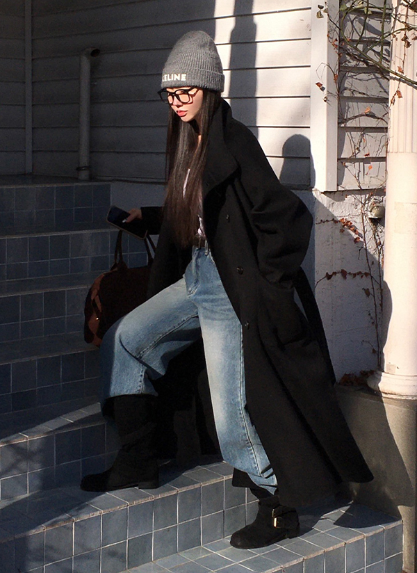 beidelli made]ストラップ付ウールスタンドカラーボクシーコート