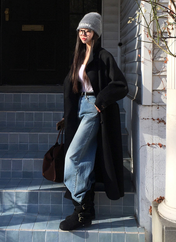 beidelli made]ストラップ付ウールスタンドカラーボクシーコート