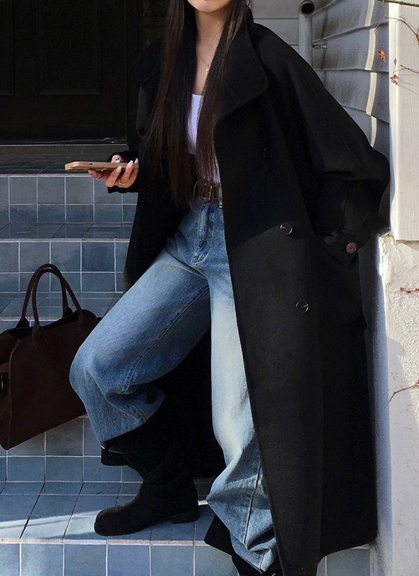 beidelli made]ストラップ付ウールスタンドカラーボクシーコート