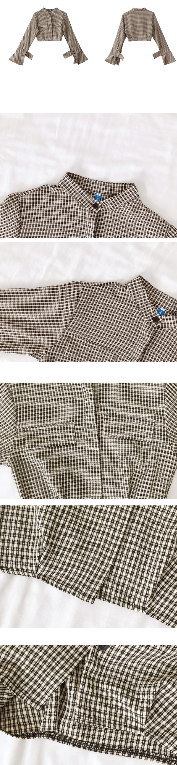 ベルスリーブチェックブラウス&パンツ裏地リボンミニスカートSET | 詳細画像11