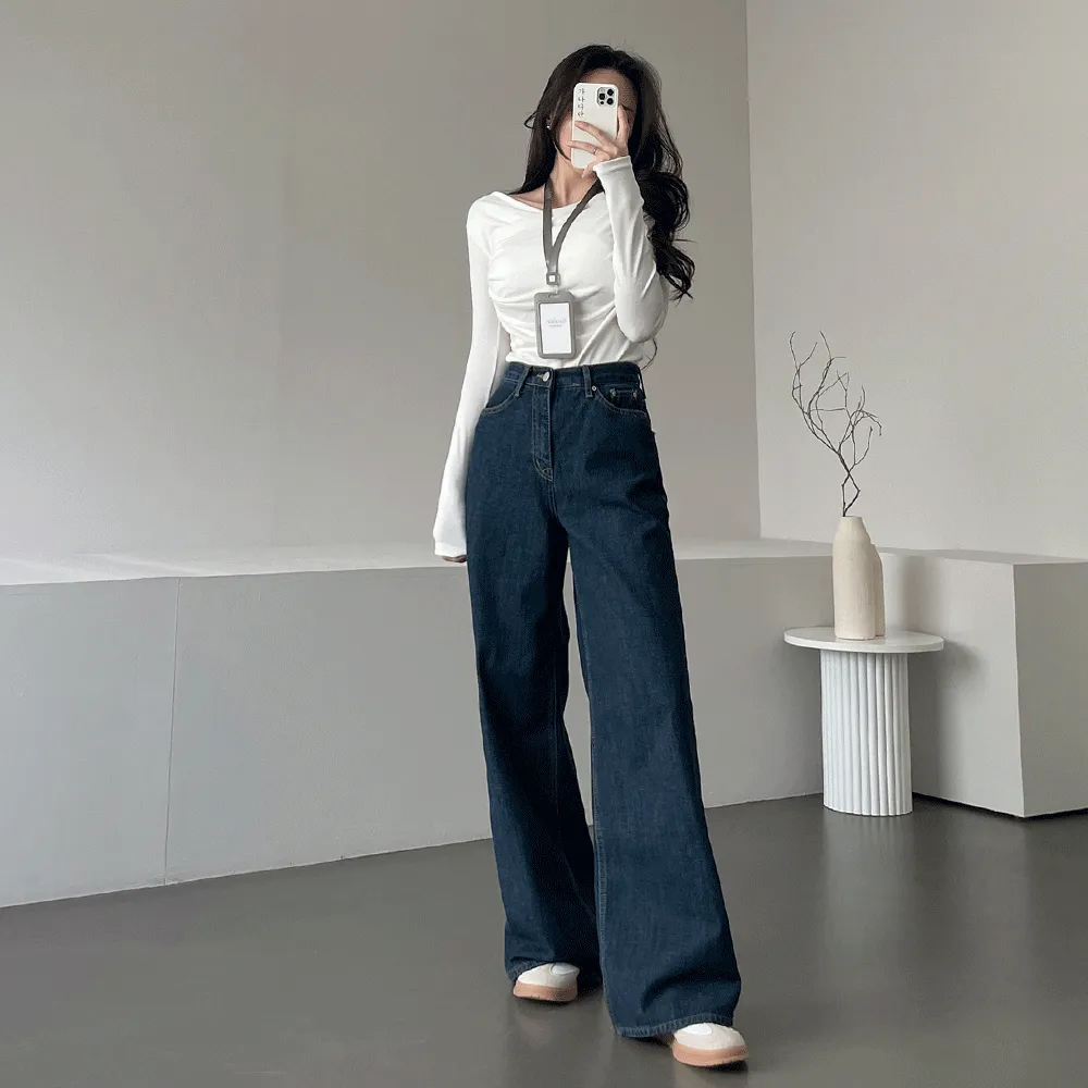 裏起毛ロングワイドフレアデニムパンツ | ganadaran | 詳細画像1