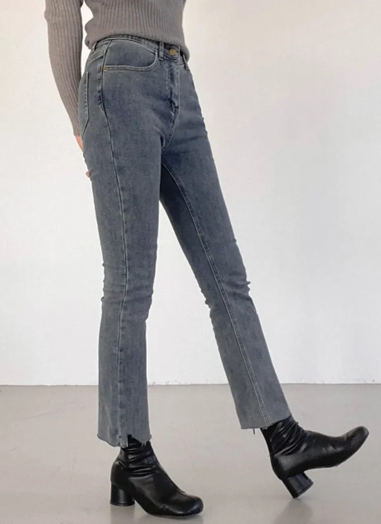 2TYPE裏起毛アシメカットオフスリムフレアデニムパンツ | greyraise | 詳細画像1