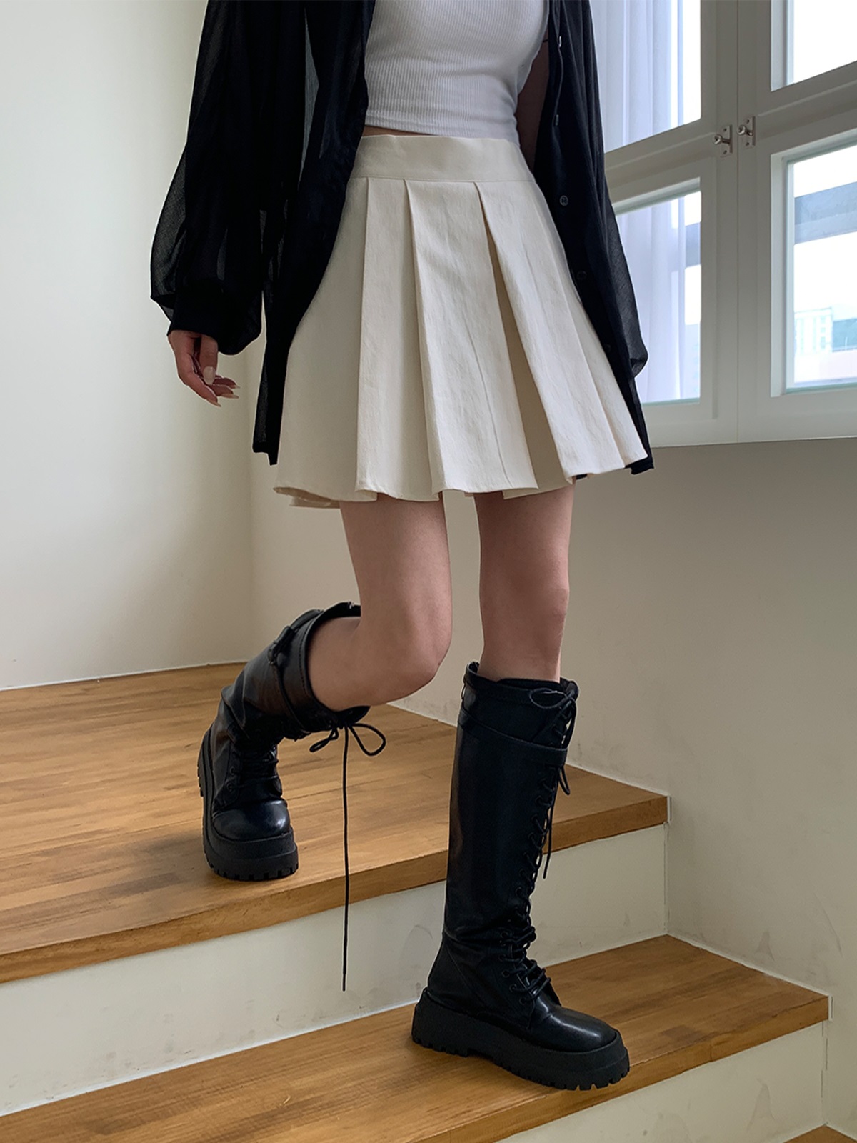 パンツ裏地ボックスプリーツミニスカート | 詳細画像8