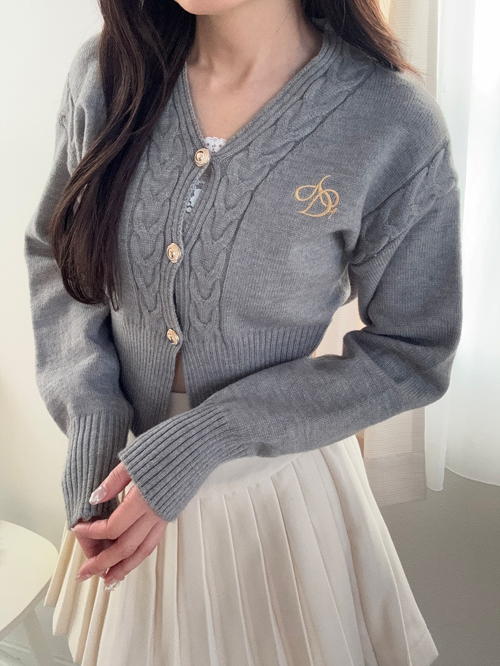 ロゴ刺繍ケーブルVネックカーディガン | 詳細画像3