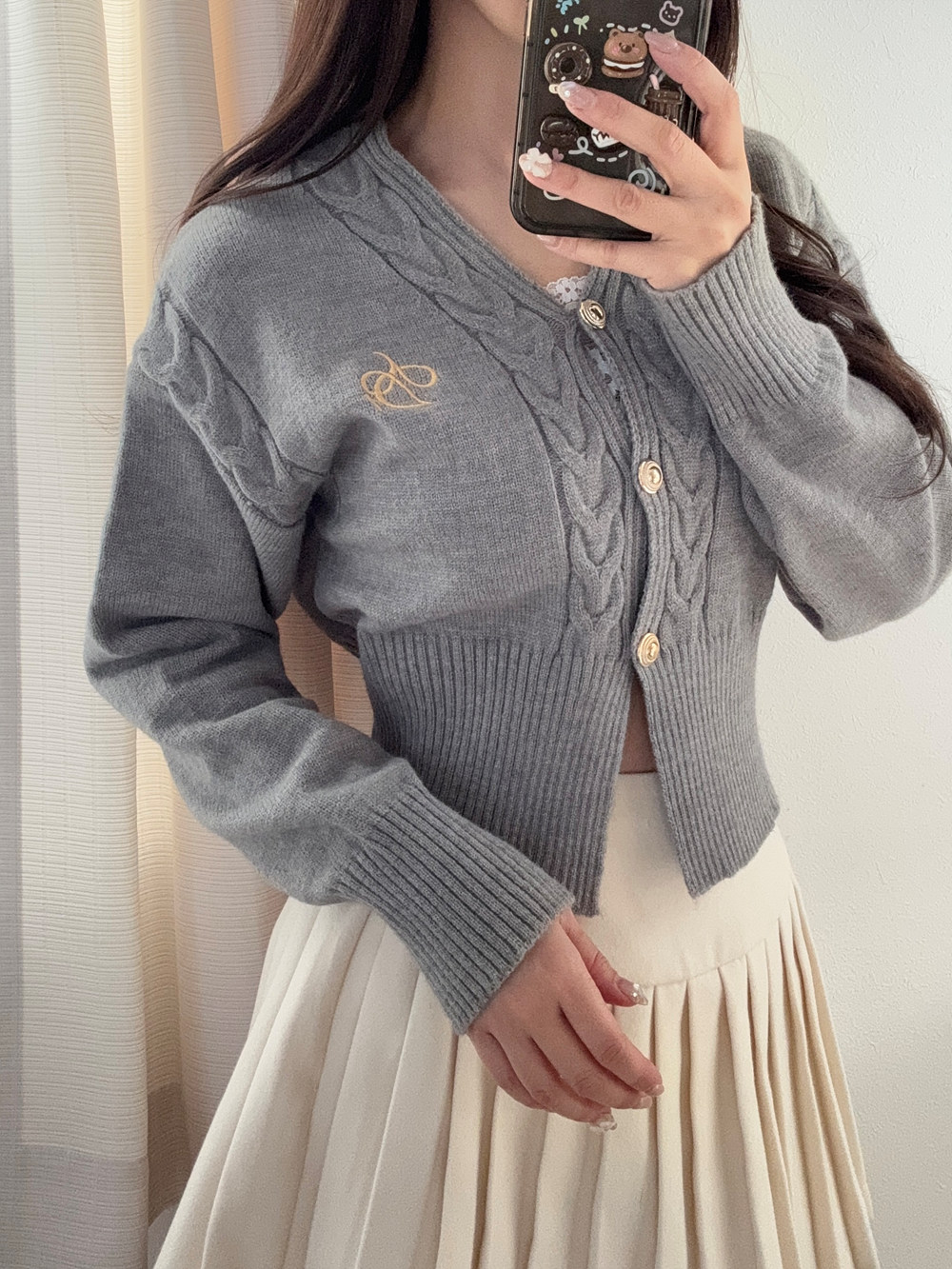ロゴ刺繍ケーブルVネックカーディガン | 詳細画像8