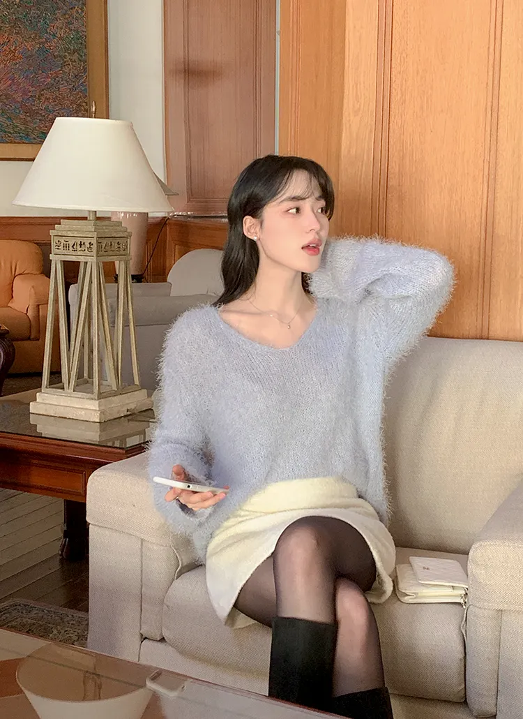 Vネックルーズソフトシャギーニット | reine | 詳細画像1