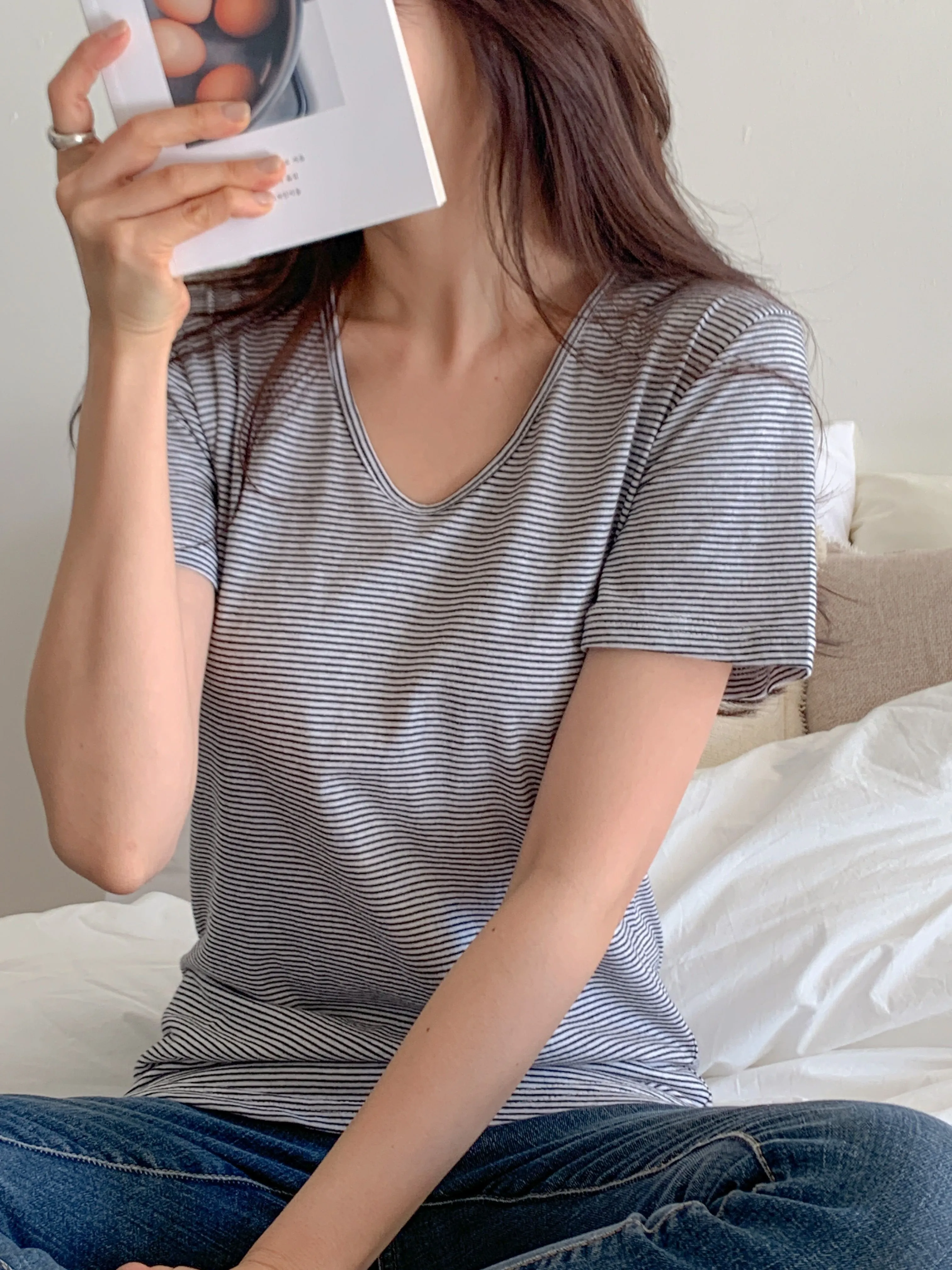 Vネックボーダー半袖Tシャツ | 詳細画像1