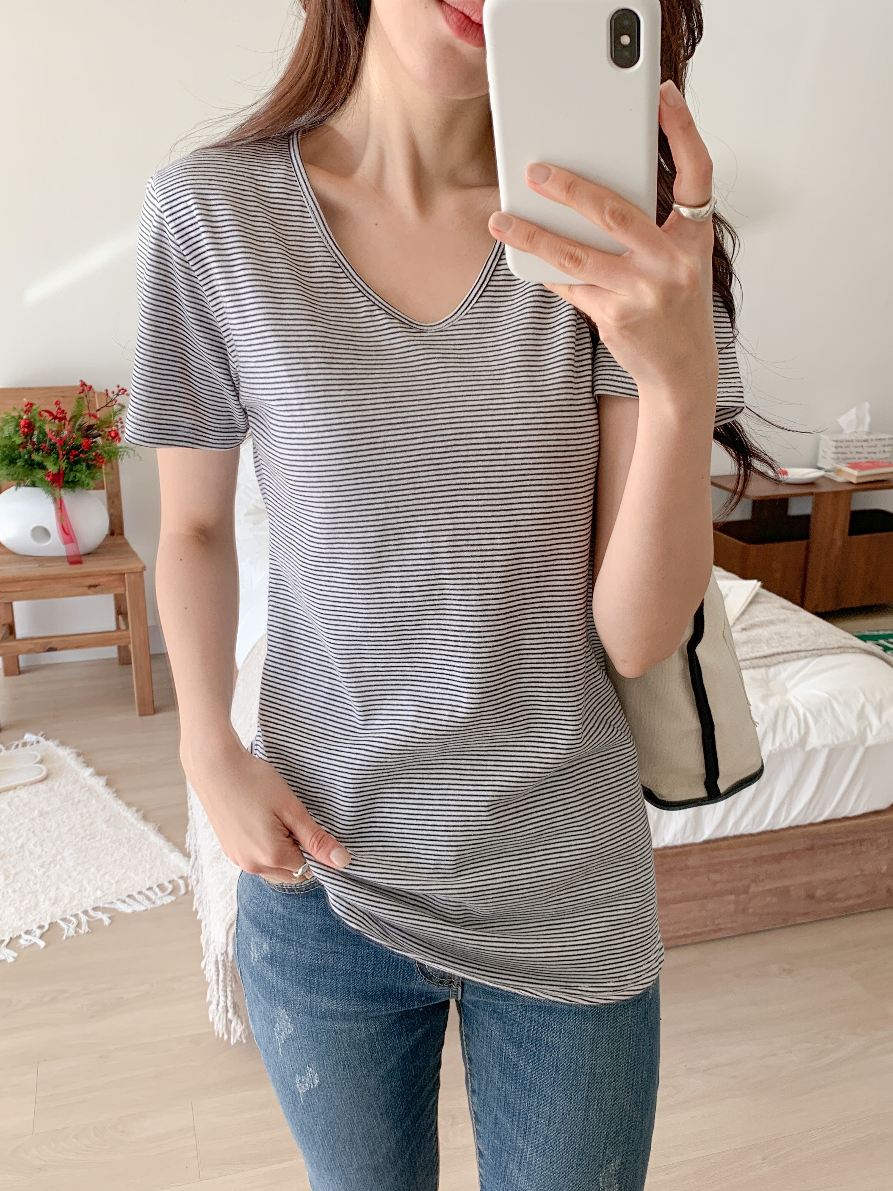 Vネックボーダー半袖Tシャツ | 詳細画像9