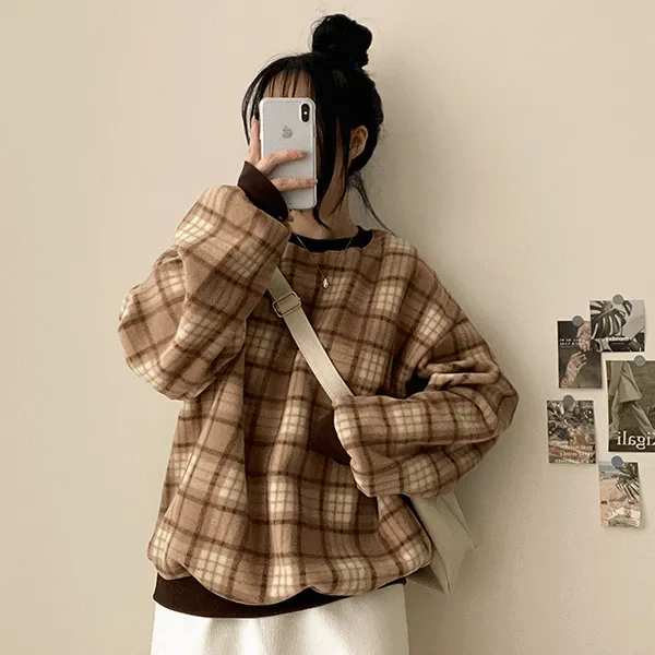 両起毛チェック配色スウェット | hijjoo | 詳細画像1