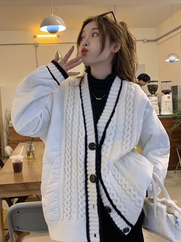 キルティング配色Vネックケーブルカーディガン | 詳細画像14