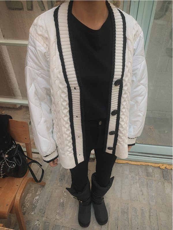 キルティング配色Vネックケーブルカーディガン | 詳細画像4