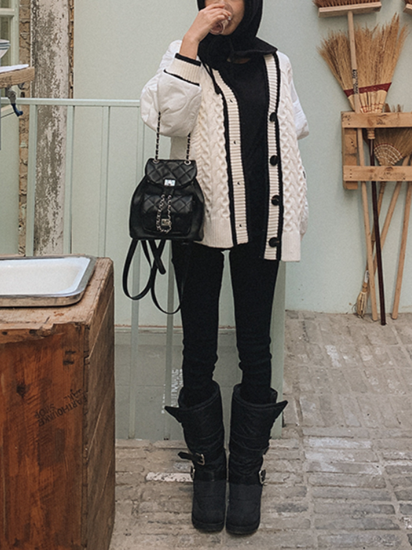 キルティング配色Vネックケーブルカーディガン | 詳細画像7