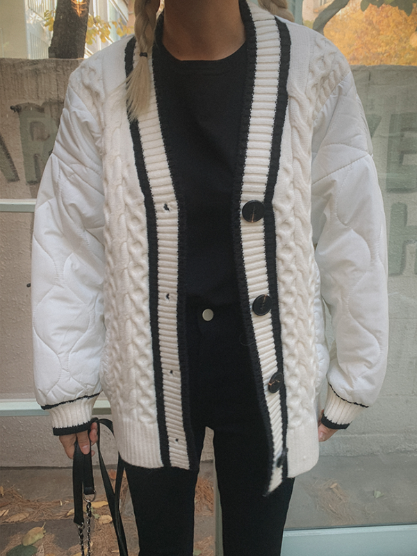 キルティング配色Vネックケーブルカーディガン | 詳細画像9