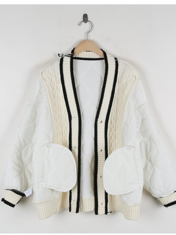 キルティング配色Vネックケーブルカーディガン | 詳細画像11