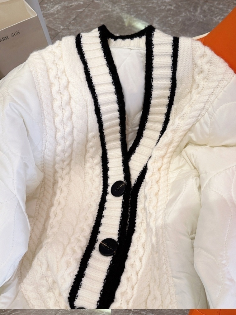 キルティング配色Vネックケーブルカーディガン | 詳細画像13