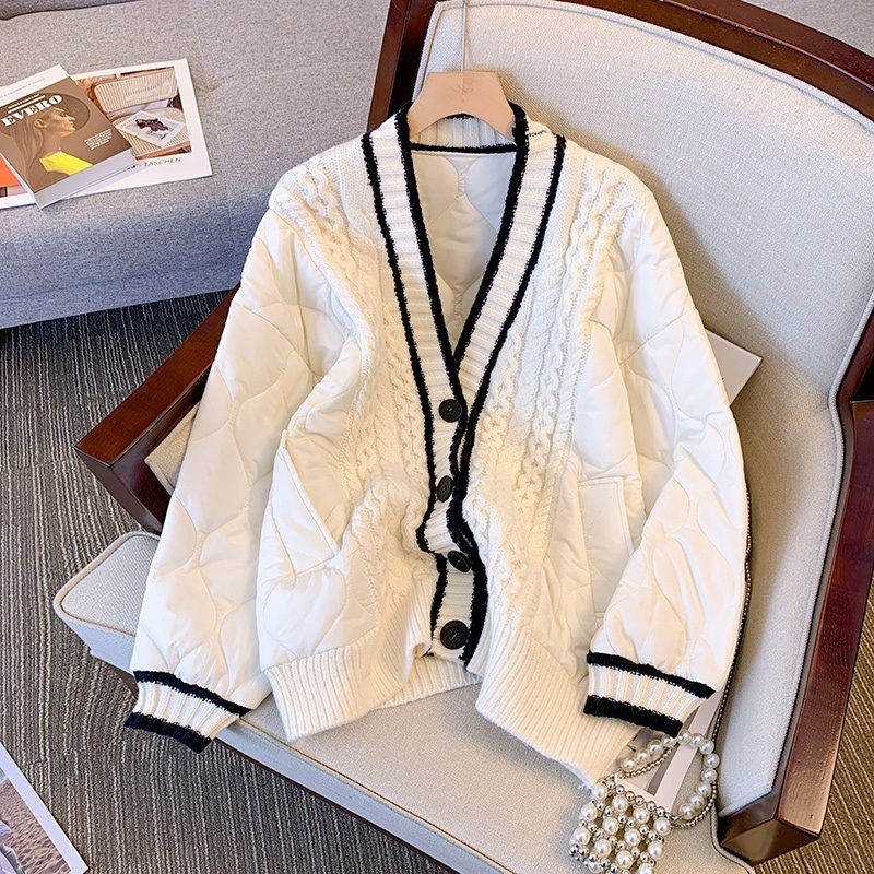 キルティング配色Vネックケーブルカーディガン | 詳細画像3