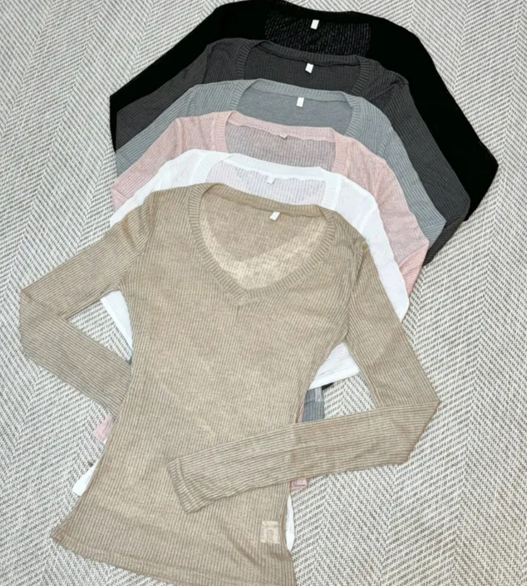 VネックシースルーリブTシャツ | 詳細画像18