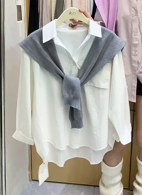 ニットショール付ワンポケットシャツ | 詳細画像1