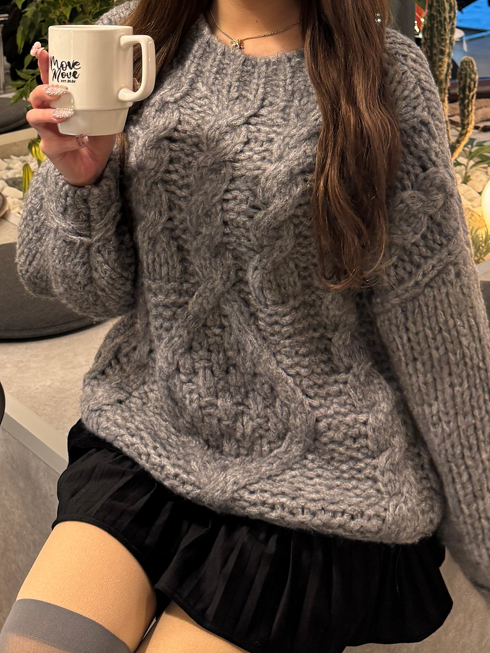 ウール混ケーブルロングニット | 詳細画像7