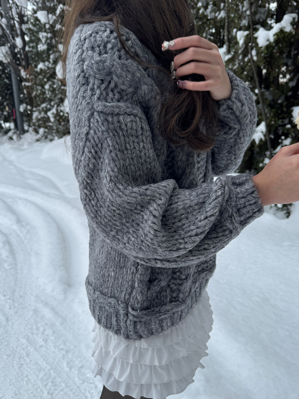 ウール混ケーブルロングニット | 詳細画像12