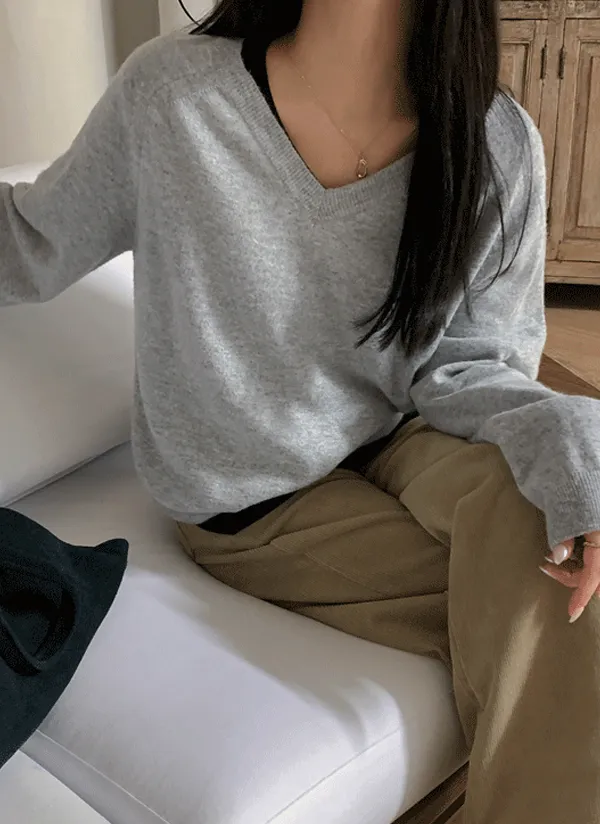 ウール混ルーズVネックニット | crushj | 詳細画像1