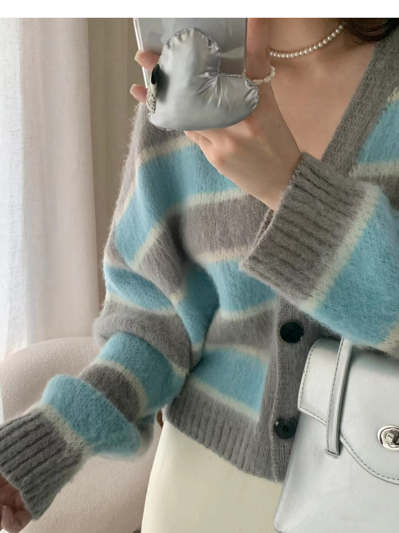 Vネックボーダーソフトカーディガン | 詳細画像4