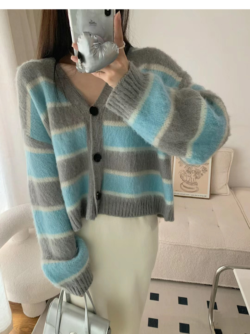 Vネックボーダーソフトカーディガン | 詳細画像5