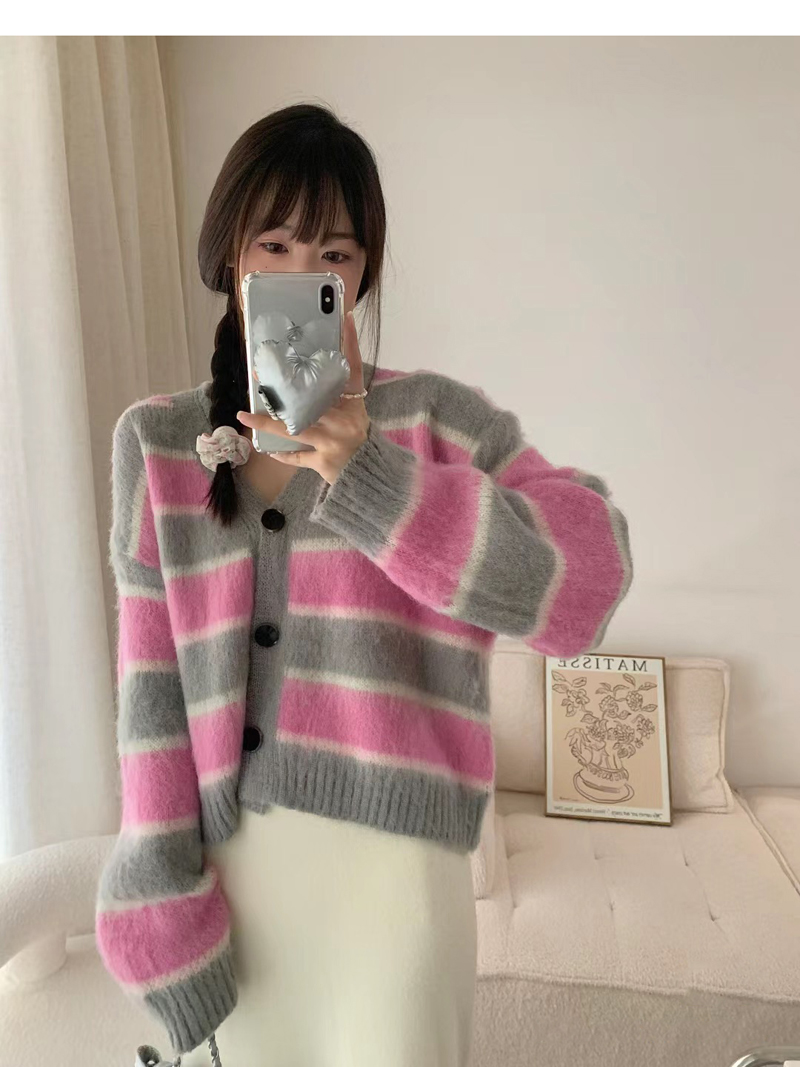 Vネックボーダーソフトカーディガン | 詳細画像8