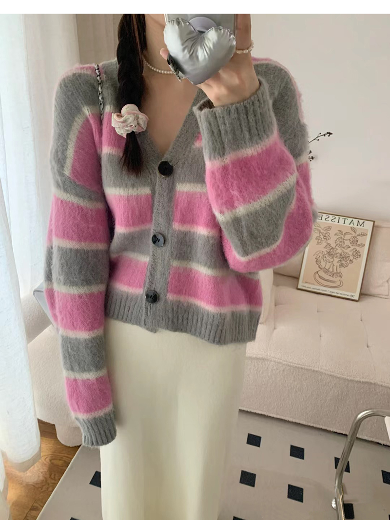 Vネックボーダーソフトカーディガン | 詳細画像9