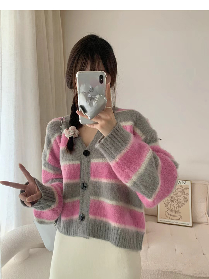 Vネックボーダーソフトカーディガン | 詳細画像10