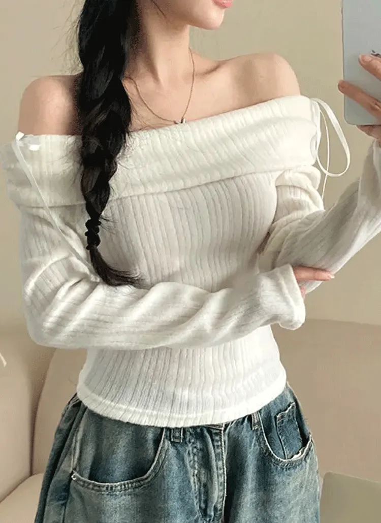 起毛リボンオフショルTシャツ | creamsugar | 詳細画像1